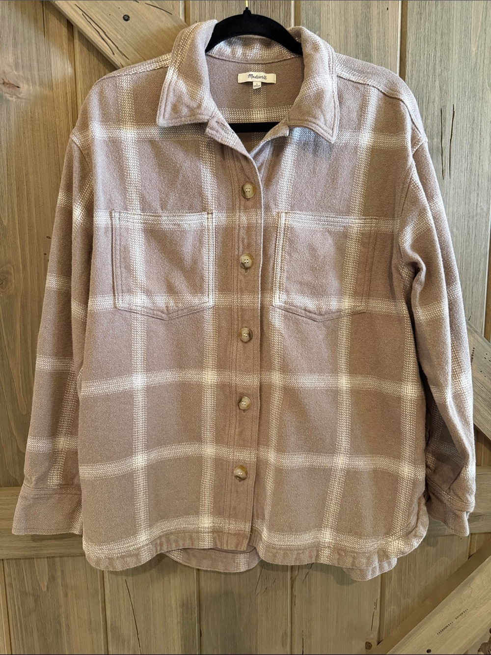 Madewell Taupe Plaid Button-Down Shirt Jacket Women’s Size L - Picture 4 of 13